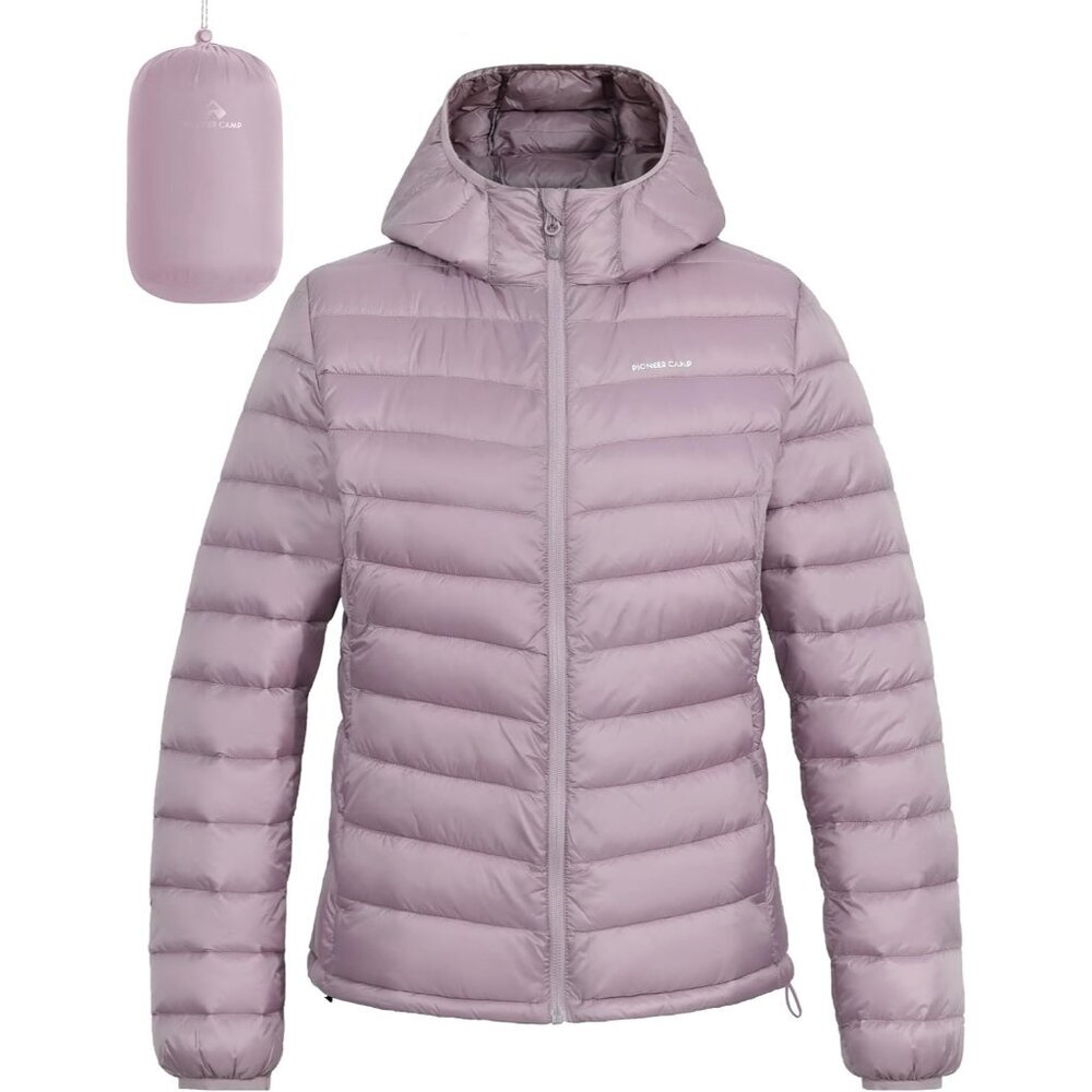 Women's Greyish Purple Puffer Jacket Winter Repellent Quilted Coat With Hood